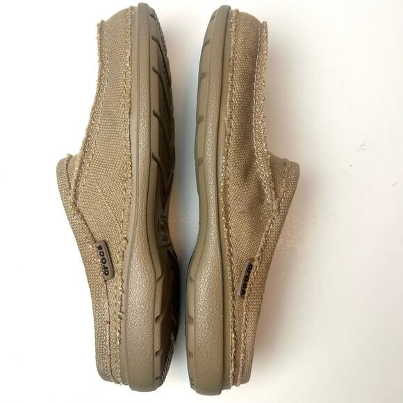 Crocs Men's Santa Cruz Canvas Slip-On Mules Boat Shoes in Khaki Size 9 - Picture 8 of 11